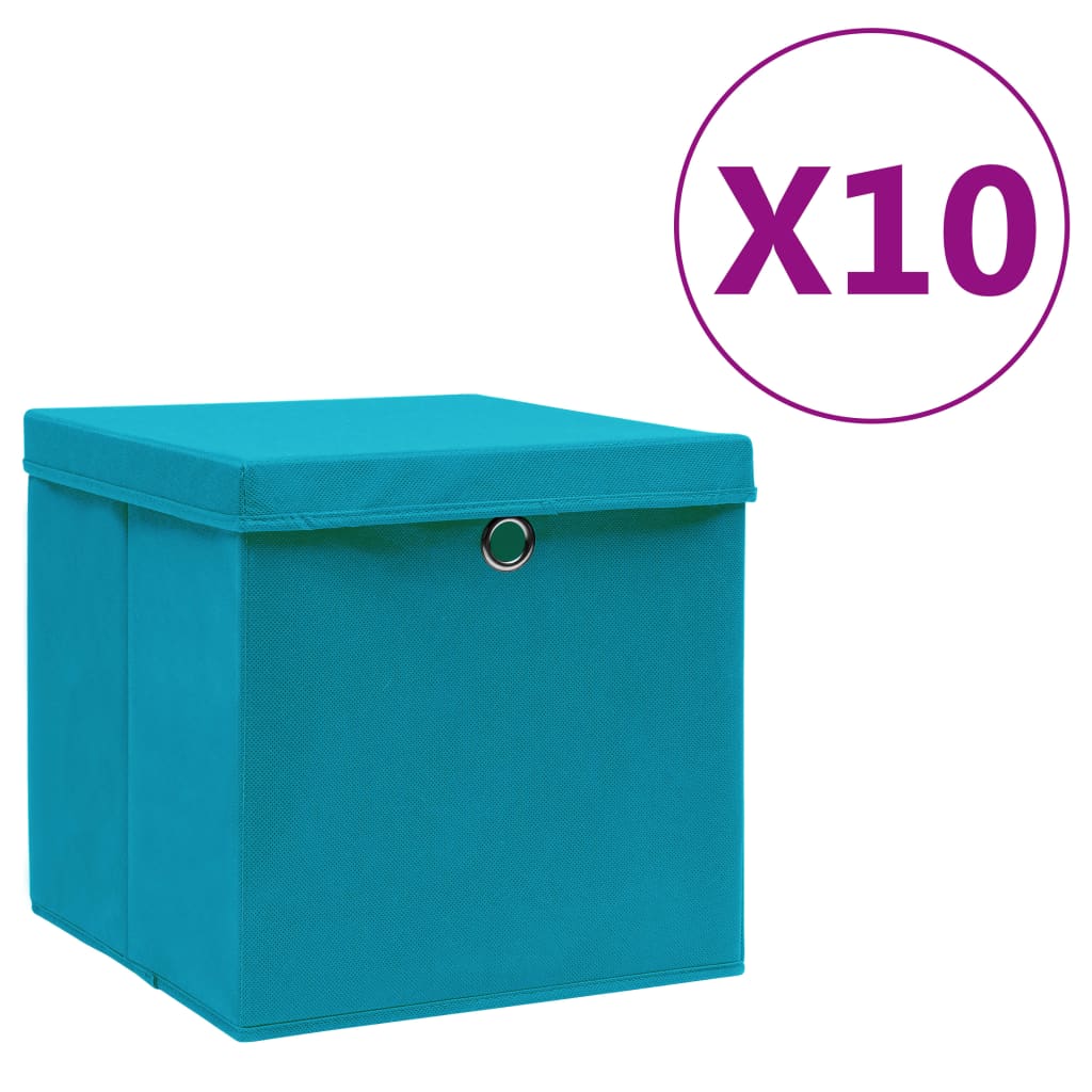 Opbergboxen met deksel 10 st 28x28x28 cm babyblauw is nu te koop bij PeponiXL, paradijselijk wonen!