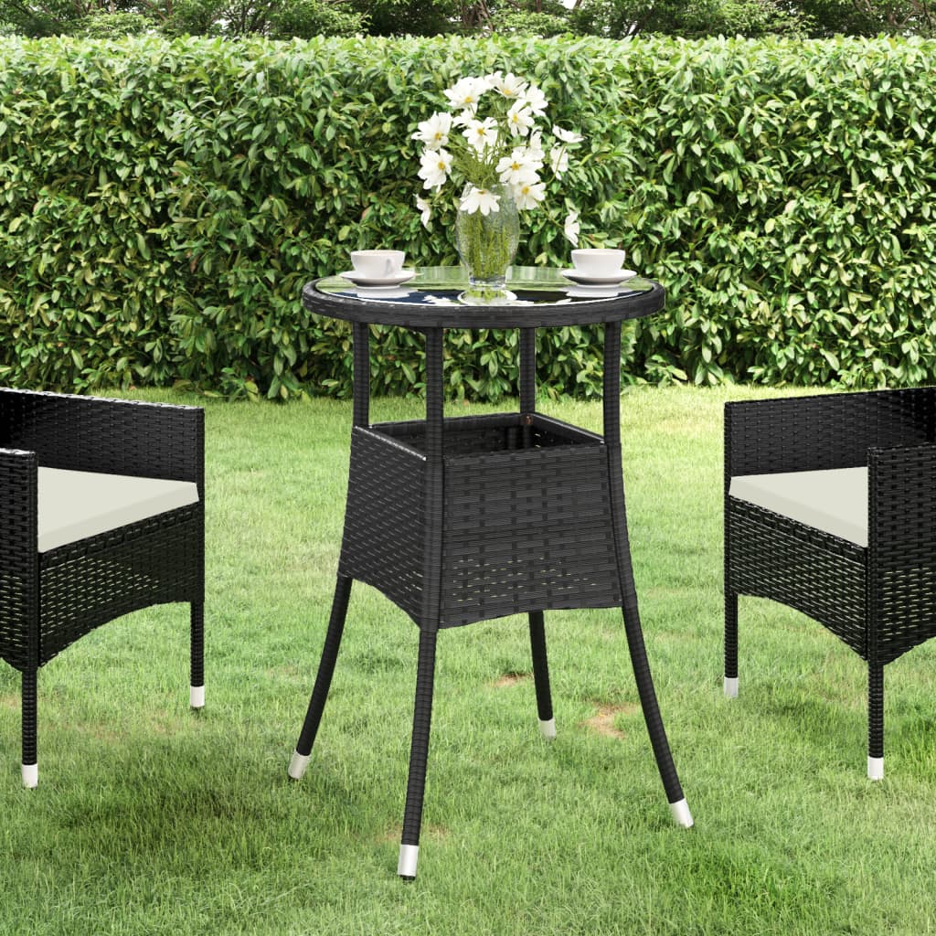 Tuintafel Ø60x75 cm gehard glas en poly rattan zwart is nu te koop bij PeponiXL, paradijselijk wonen!