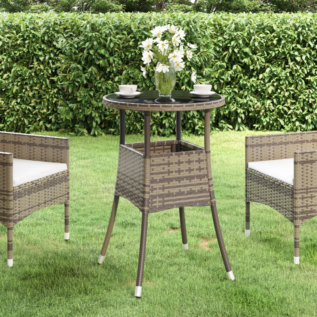 Tuintafel Ø60x75 cm gehard glas en poly rattan grijs is nu te koop bij PeponiXL, paradijselijk wonen!