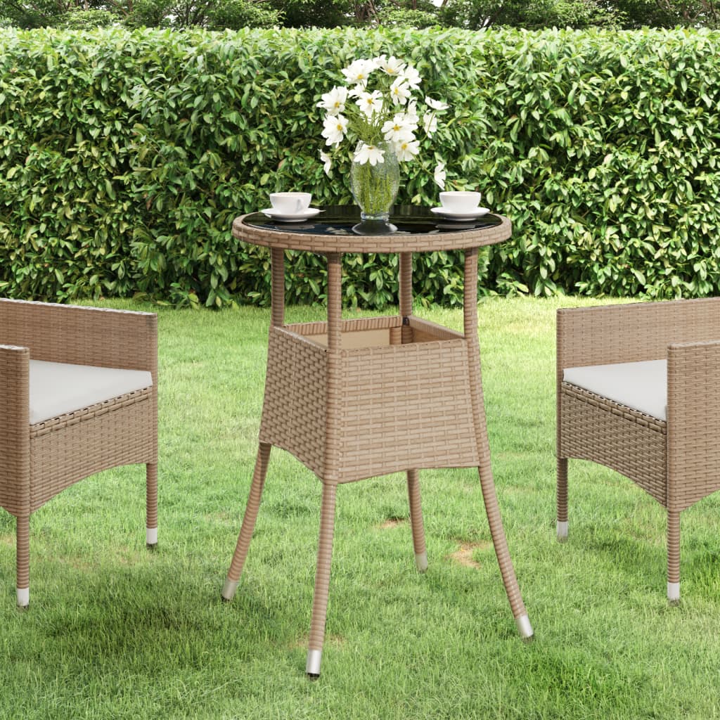 Tuintafel Ø60x75 cm gehard glas en poly rattan beige is nu te koop bij PeponiXL, paradijselijk wonen!