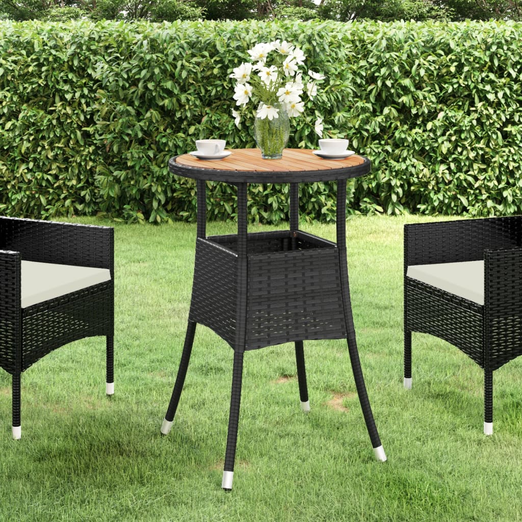 Tuintafel Ø60x75 cm acaciahout en poly rattan zwart is nu te koop bij PeponiXL, paradijselijk wonen!