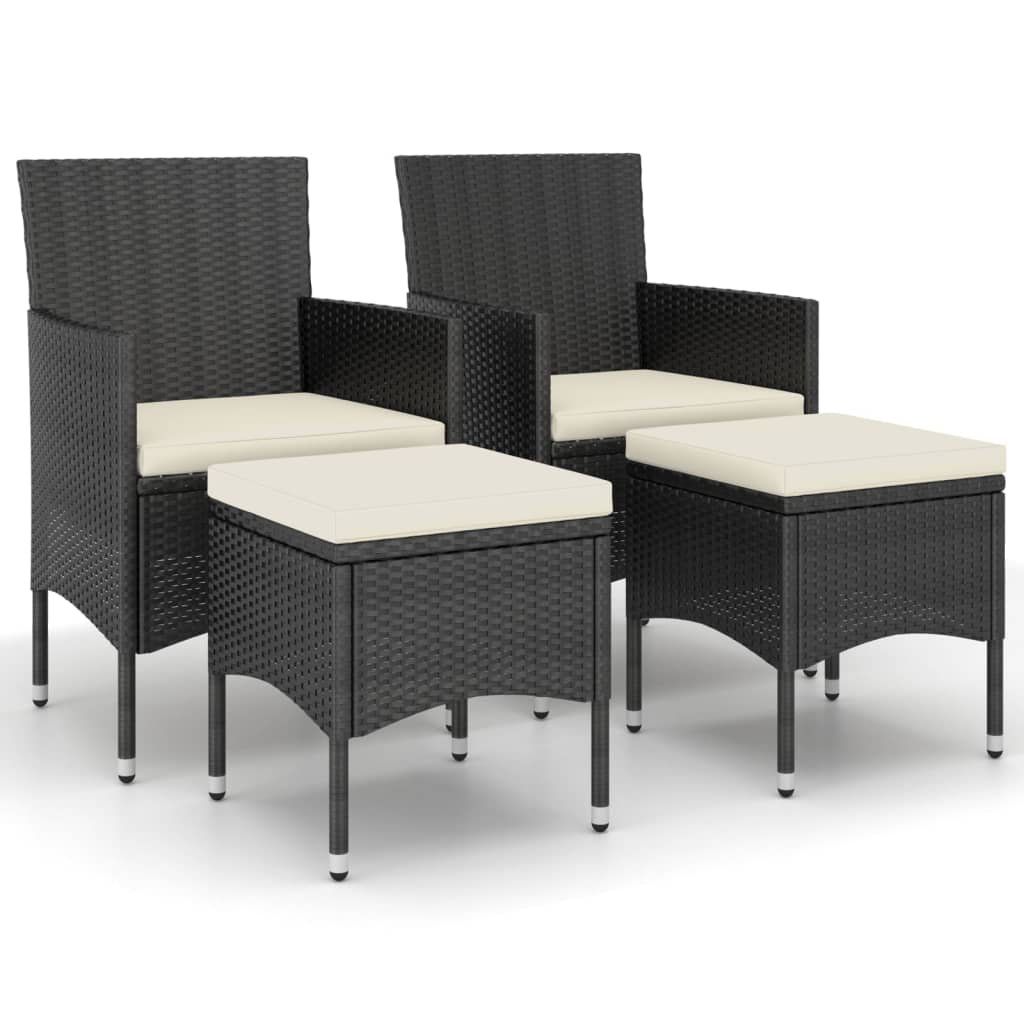 4-delige Tuinstoel- en voetenbankset rattan zwart is nu te koop bij PeponiXL, paradijselijk wonen!