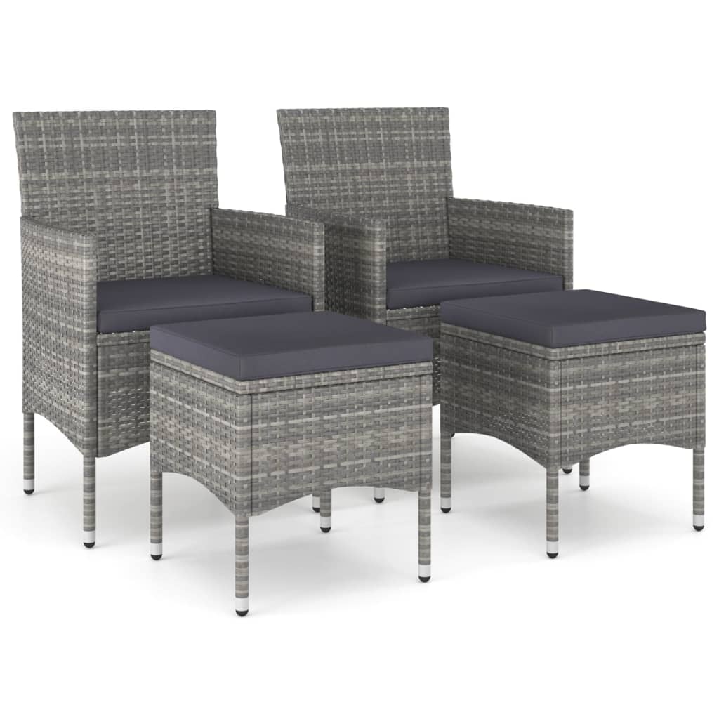 4-delige Tuinstoelen- en voetenbankenset poly rattan grijs is nu te koop bij PeponiXL, paradijselijk wonen!