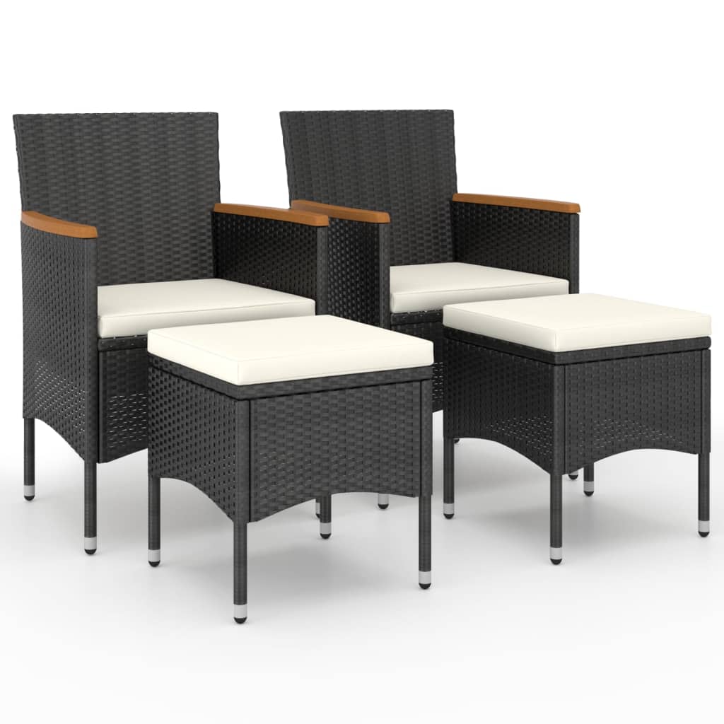 4-delige Tuinstoel- en voetenbankset poly rattan zwart is nu te koop bij PeponiXL, paradijselijk wonen!