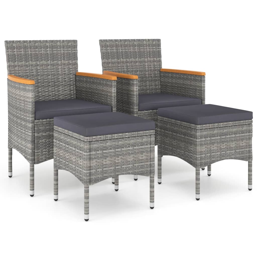 4-delige Tuinstoelen- en voetenbankenset poly rattan grijs is nu te koop bij PeponiXL, paradijselijk wonen!