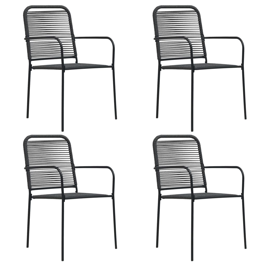 Tuinstoelen 4 st katoenen touw en staal zwart is nu te koop bij PeponiXL, paradijselijk wonen!