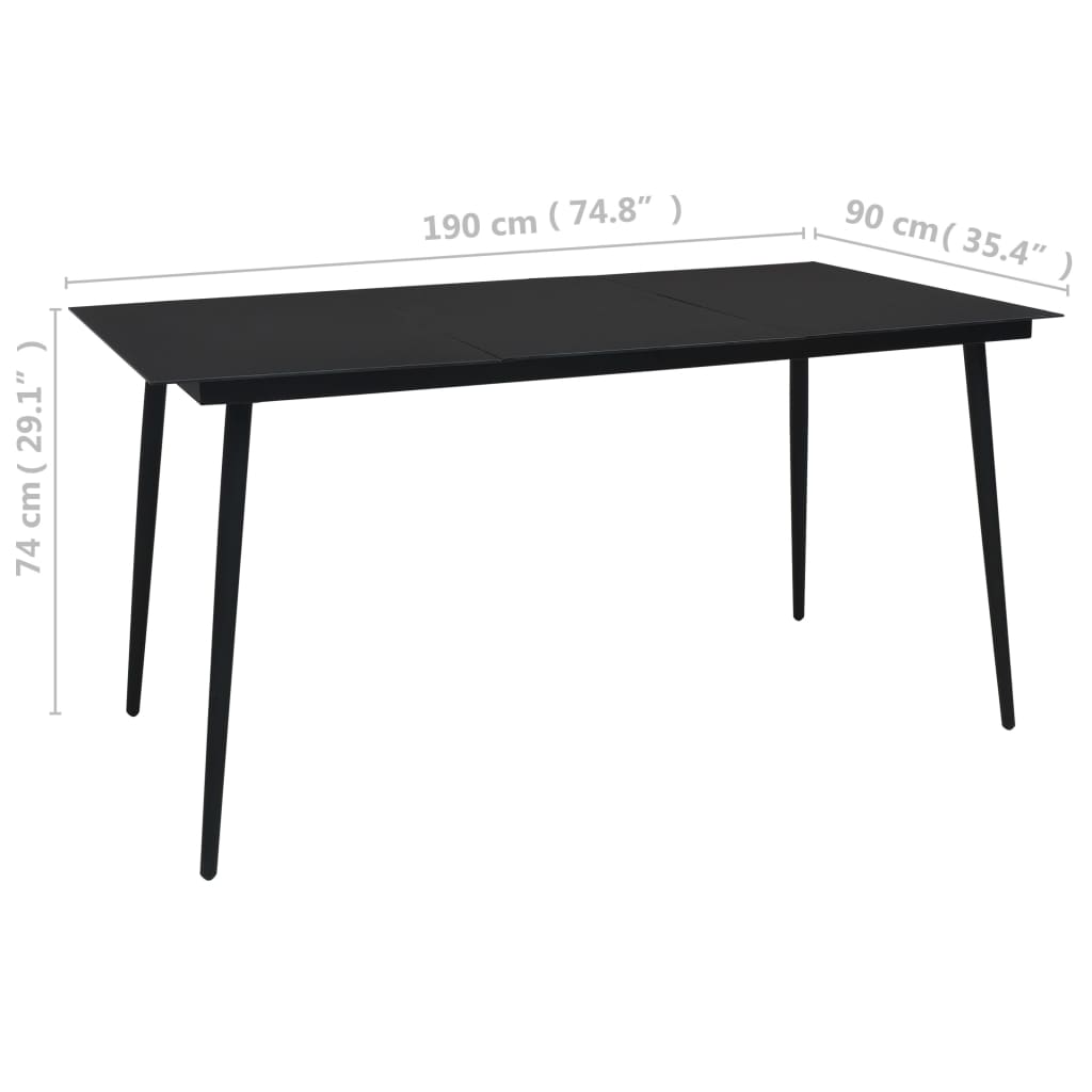 Tuintafel 190x90x74 cm staal en glas zwart is nu te koop bij PeponiXL, paradijselijk wonen!