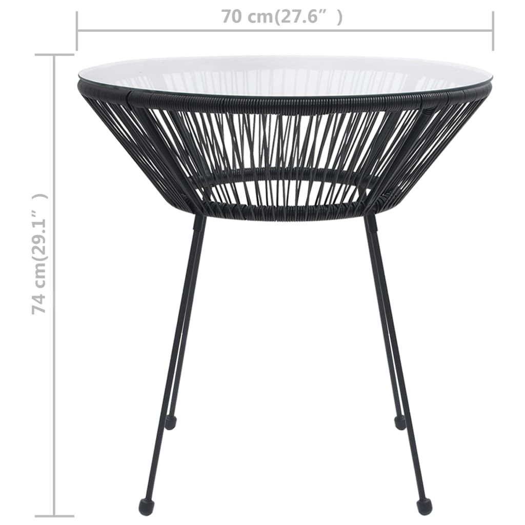 Tuintafel Ø70x74 cm rattan en glas zwart is nu te koop bij PeponiXL, paradijselijk wonen!