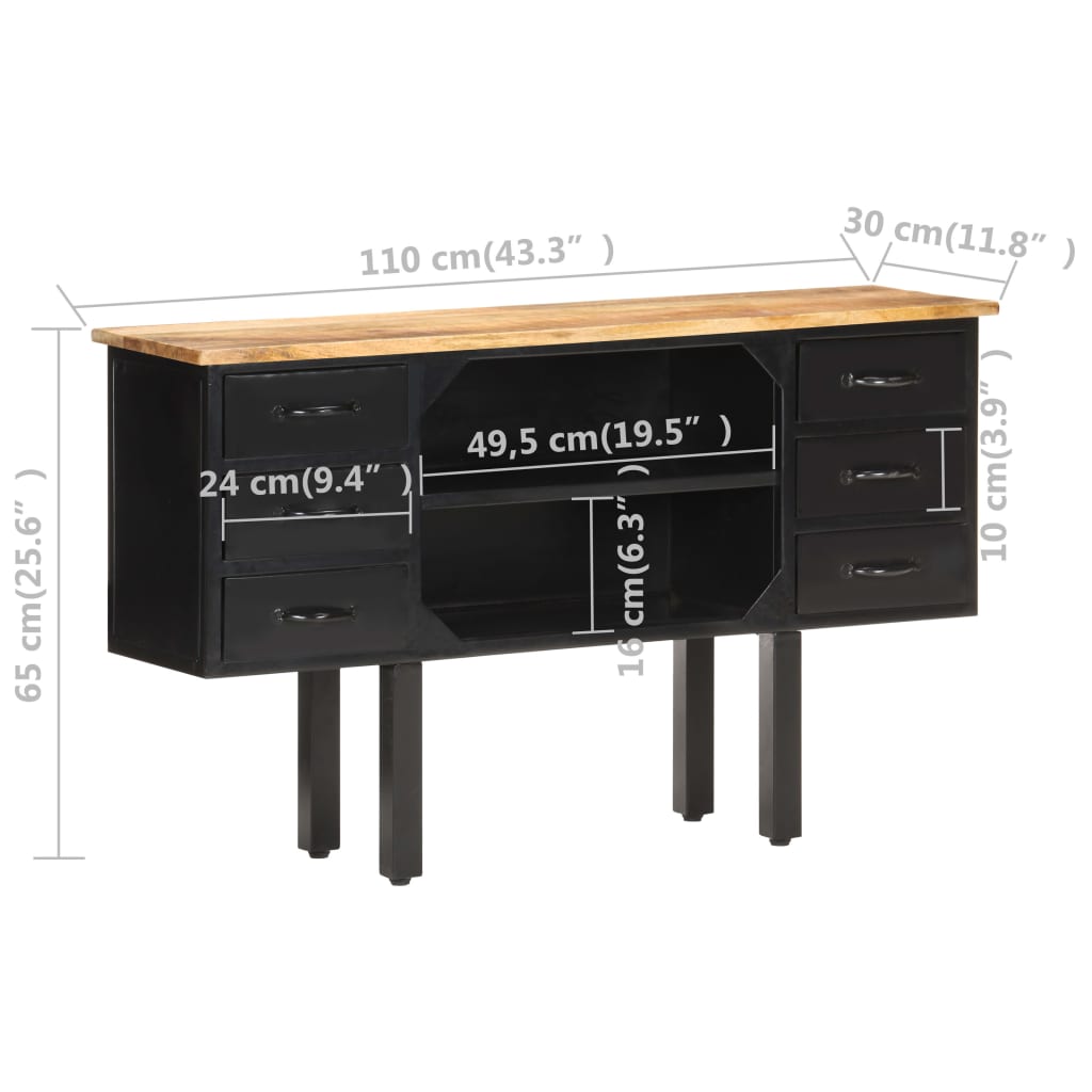 Dressoir 110x30x65 cm massief ruw mangohout en staal is nu te koop bij PeponiXL, paradijselijk wonen!