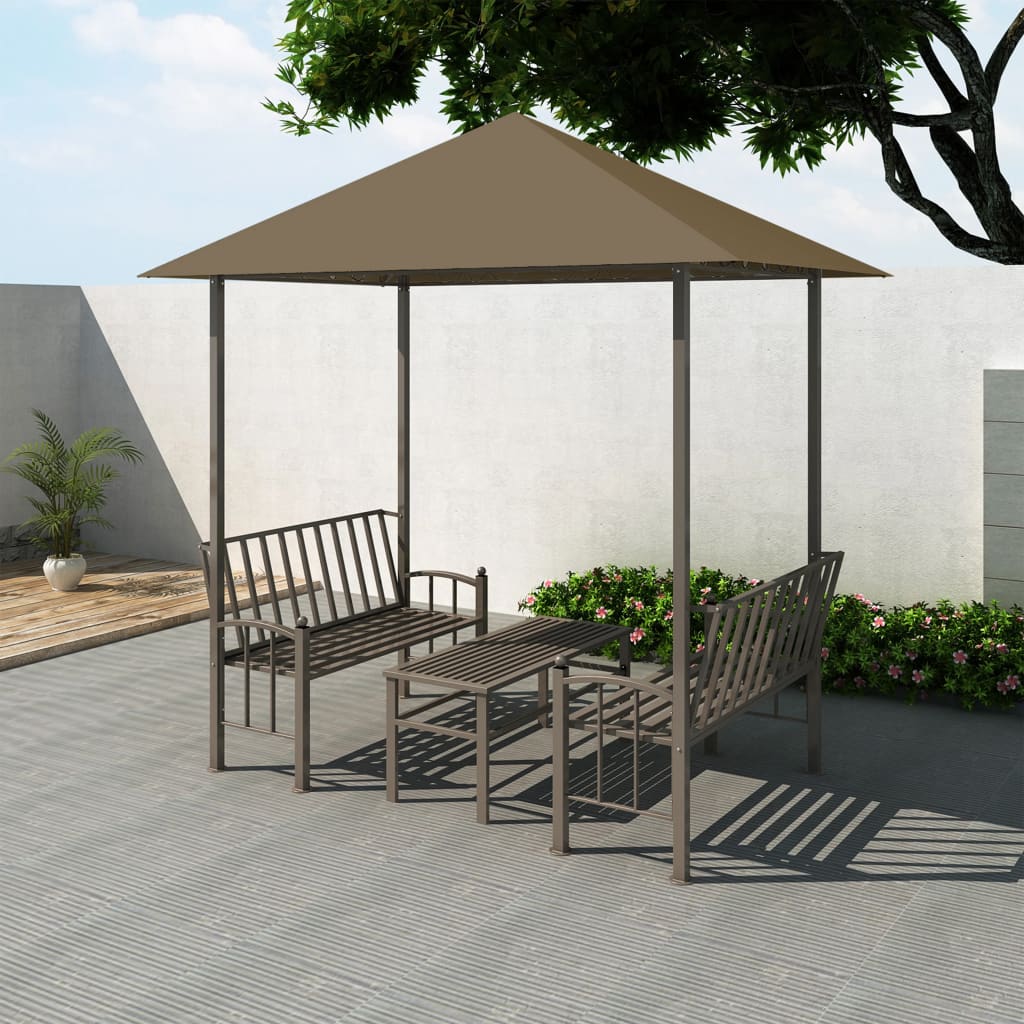 Tuinpaviljoen met tafel en bankjes 180 g/m² 2,5x1,5x2,4 m taupe is nu te koop bij PeponiXL, paradijselijk wonen!