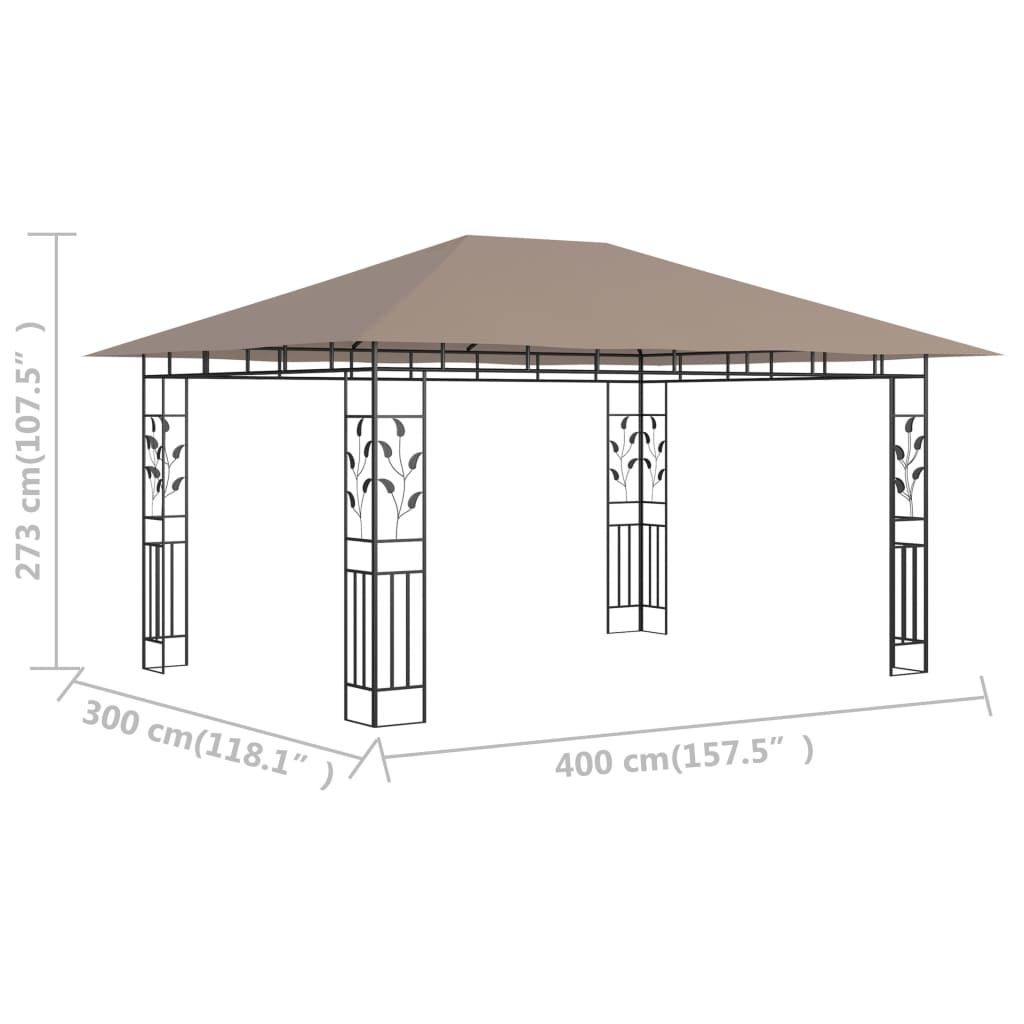 Prieel met klamboe 180 g/m² 4x3x2,73 m taupe is nu te koop bij PeponiXL, paradijselijk wonen!