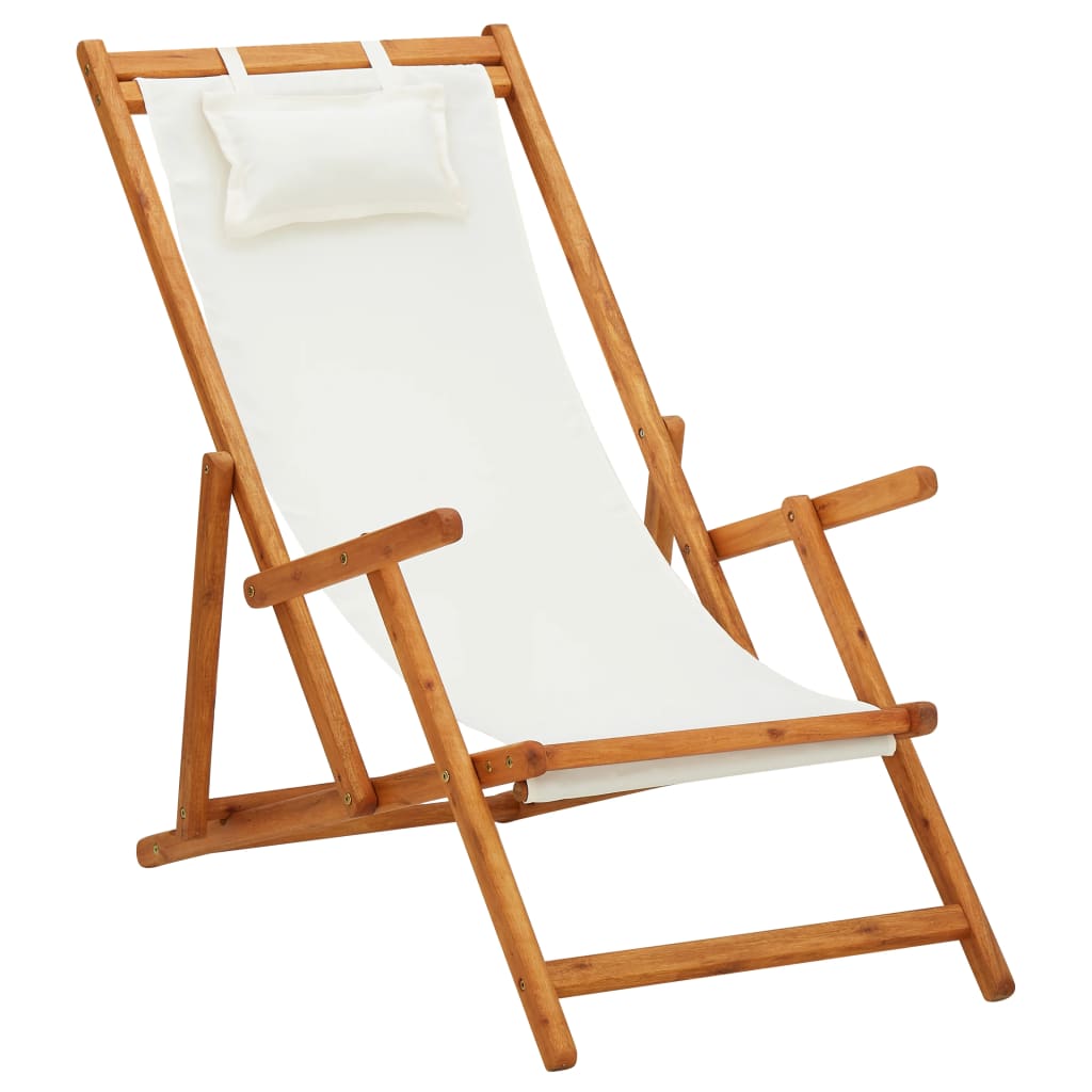 Strandstoel inklapbaar massief eucalyptushout en stof crème is nu te koop bij PeponiXL, paradijselijk wonen!