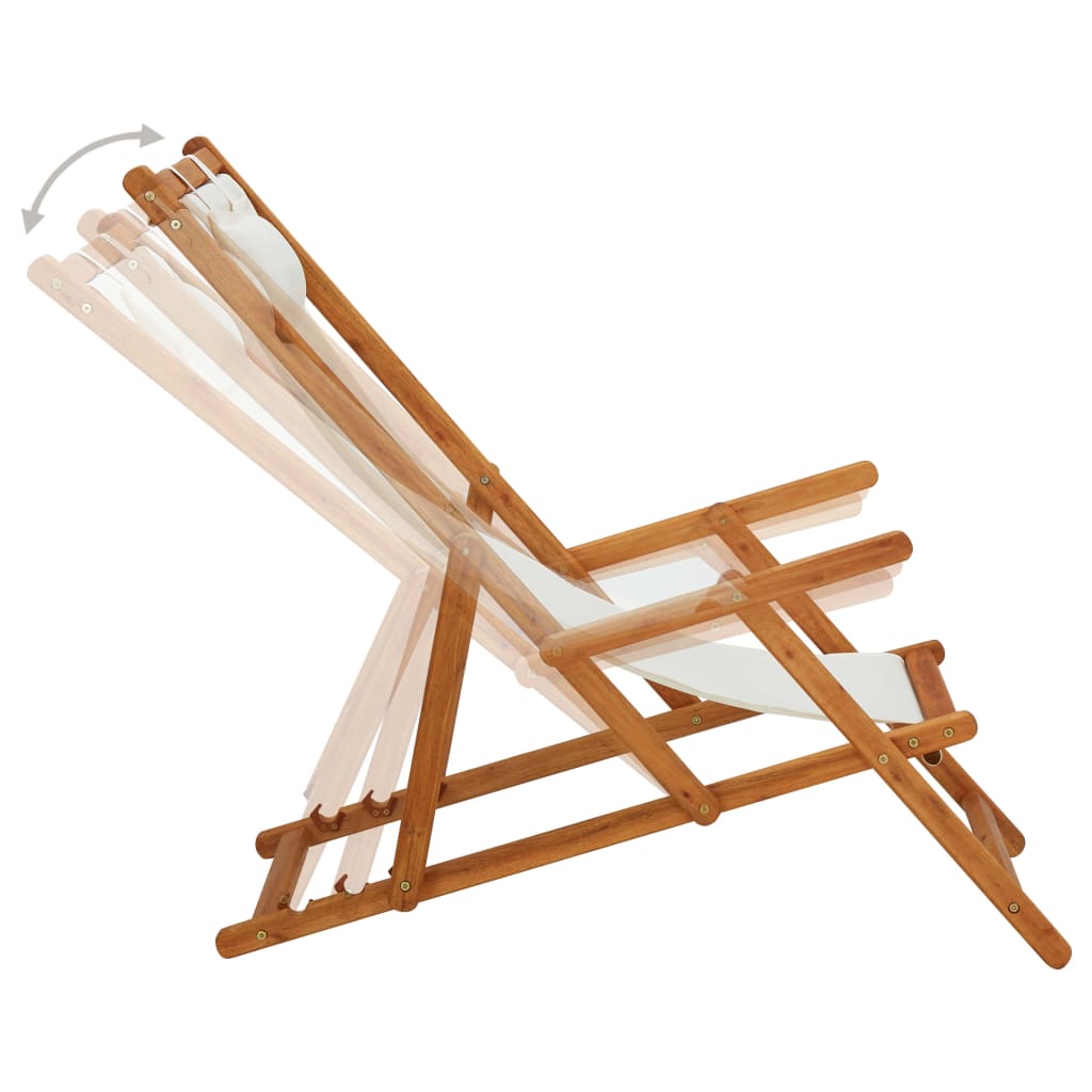Strandstoel inklapbaar massief eucalyptushout en stof crème is nu te koop bij PeponiXL, paradijselijk wonen!