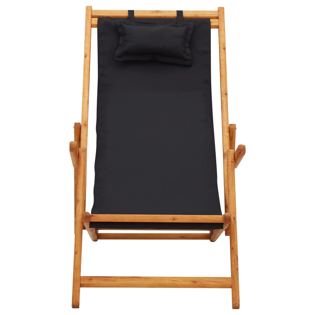 Strandstoel inklapbaar massief eucalyptushout en stof zwart is nu te koop bij PeponiXL, paradijselijk wonen!