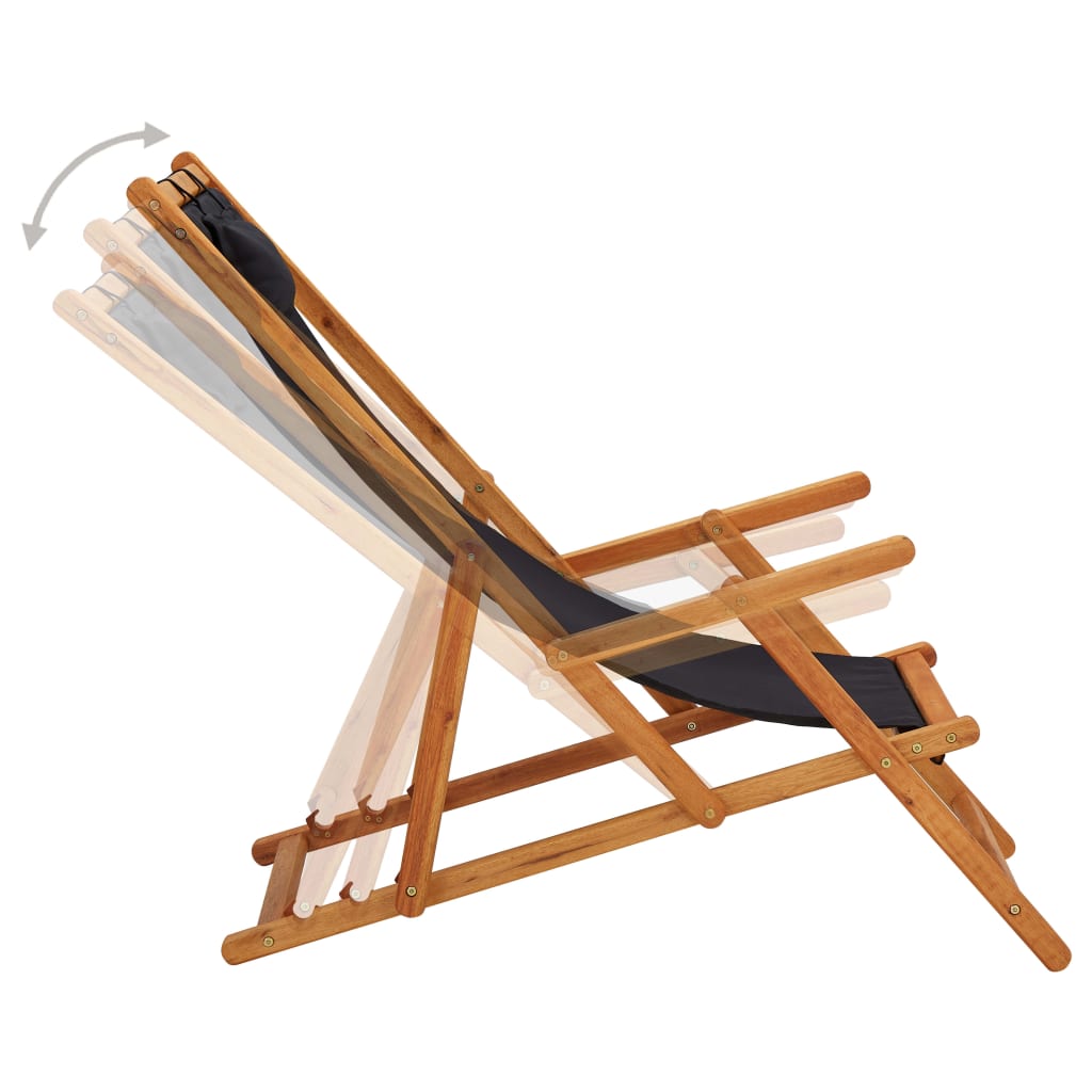 Strandstoel inklapbaar massief eucalyptushout en stof zwart is nu te koop bij PeponiXL, paradijselijk wonen!