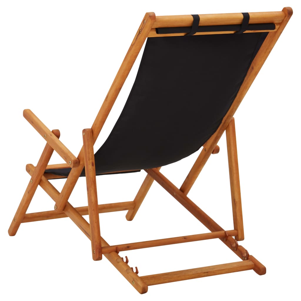 Strandstoel inklapbaar massief eucalyptushout en stof zwart is nu te koop bij PeponiXL, paradijselijk wonen!
