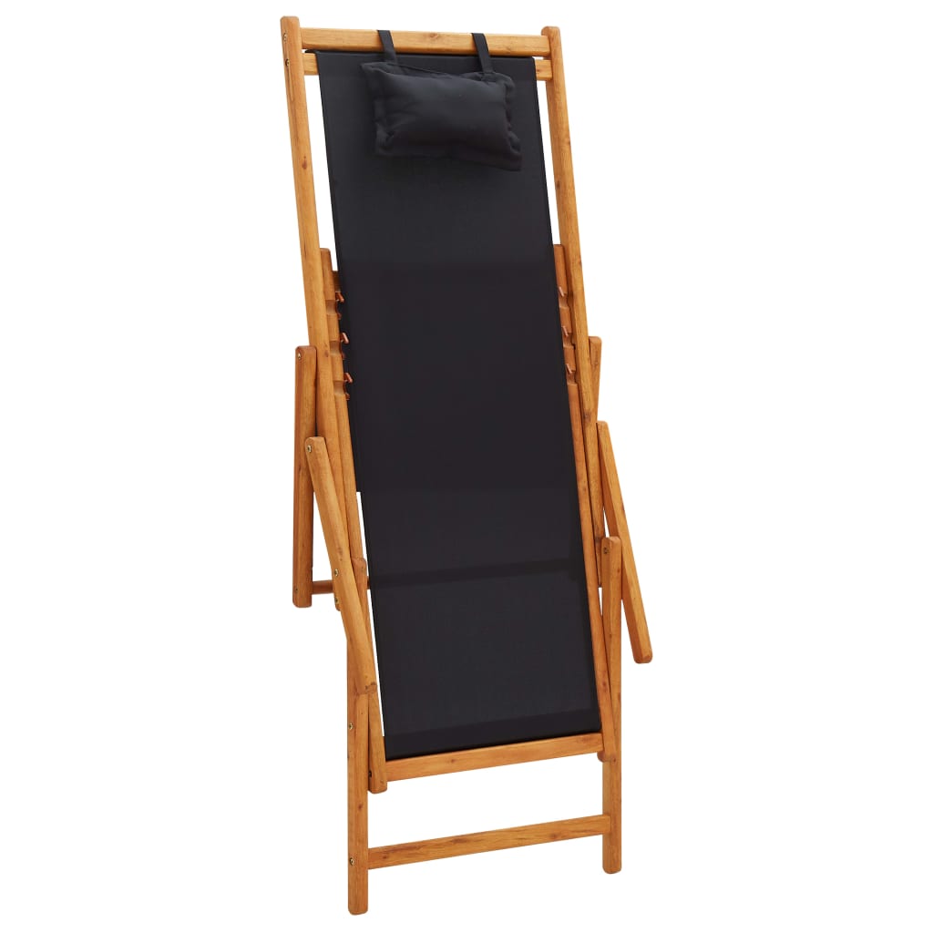 Strandstoel inklapbaar massief eucalyptushout en stof zwart is nu te koop bij PeponiXL, paradijselijk wonen!