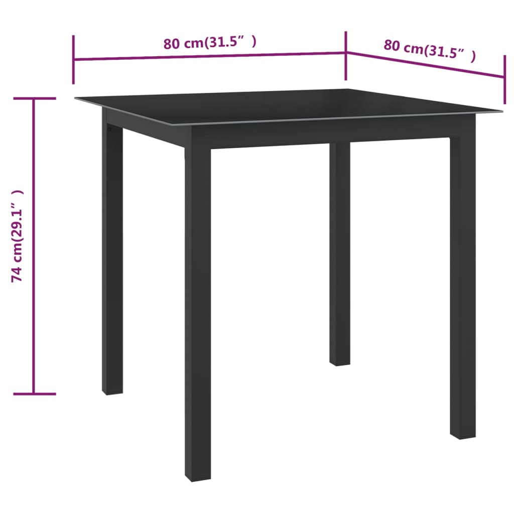 Tuintafel 80x80x74 cm aluminium en glas zwart is nu te koop bij PeponiXL, paradijselijk wonen!