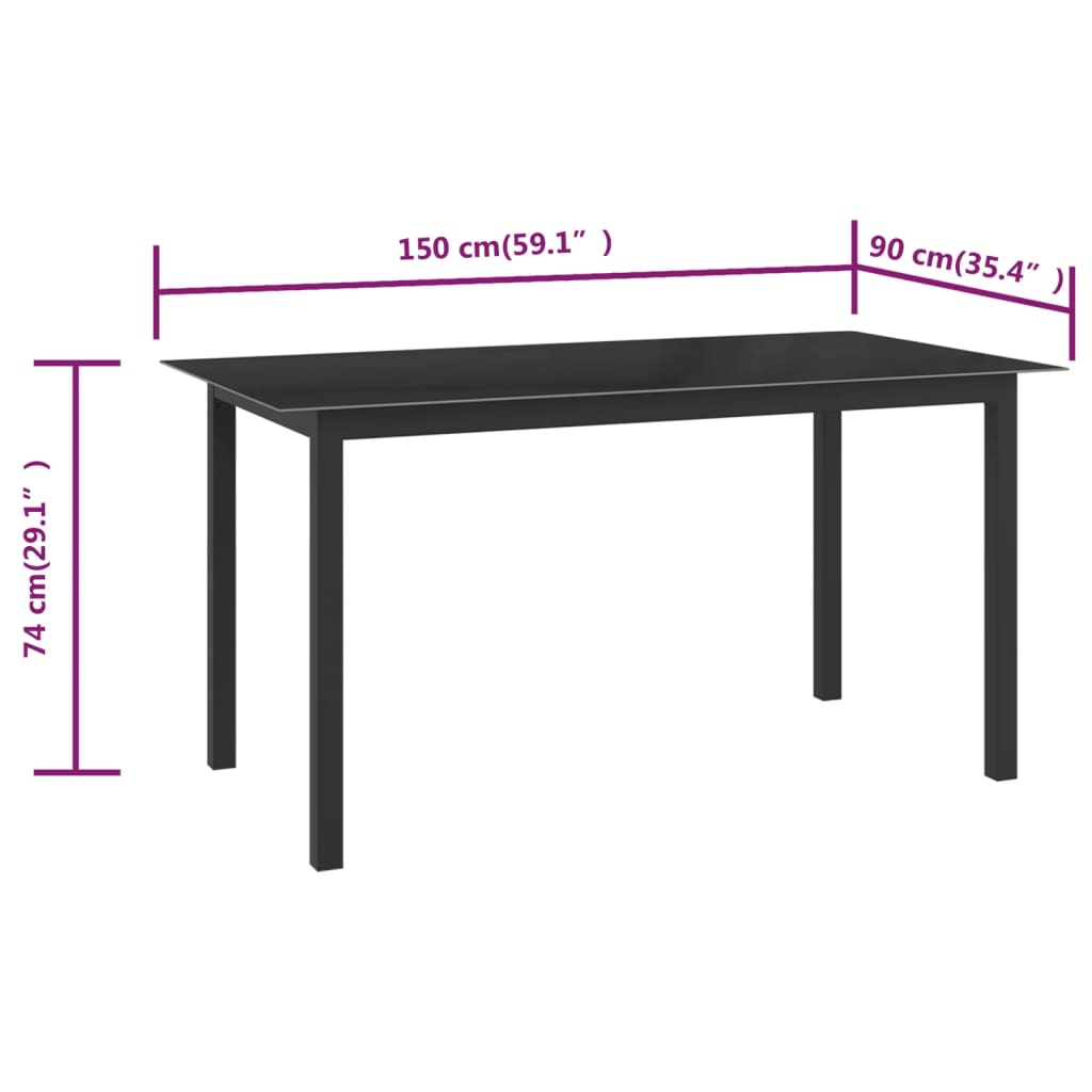 Tuintafel 150x90x74 cm aluminium en glas zwart is nu te koop bij PeponiXL, paradijselijk wonen!