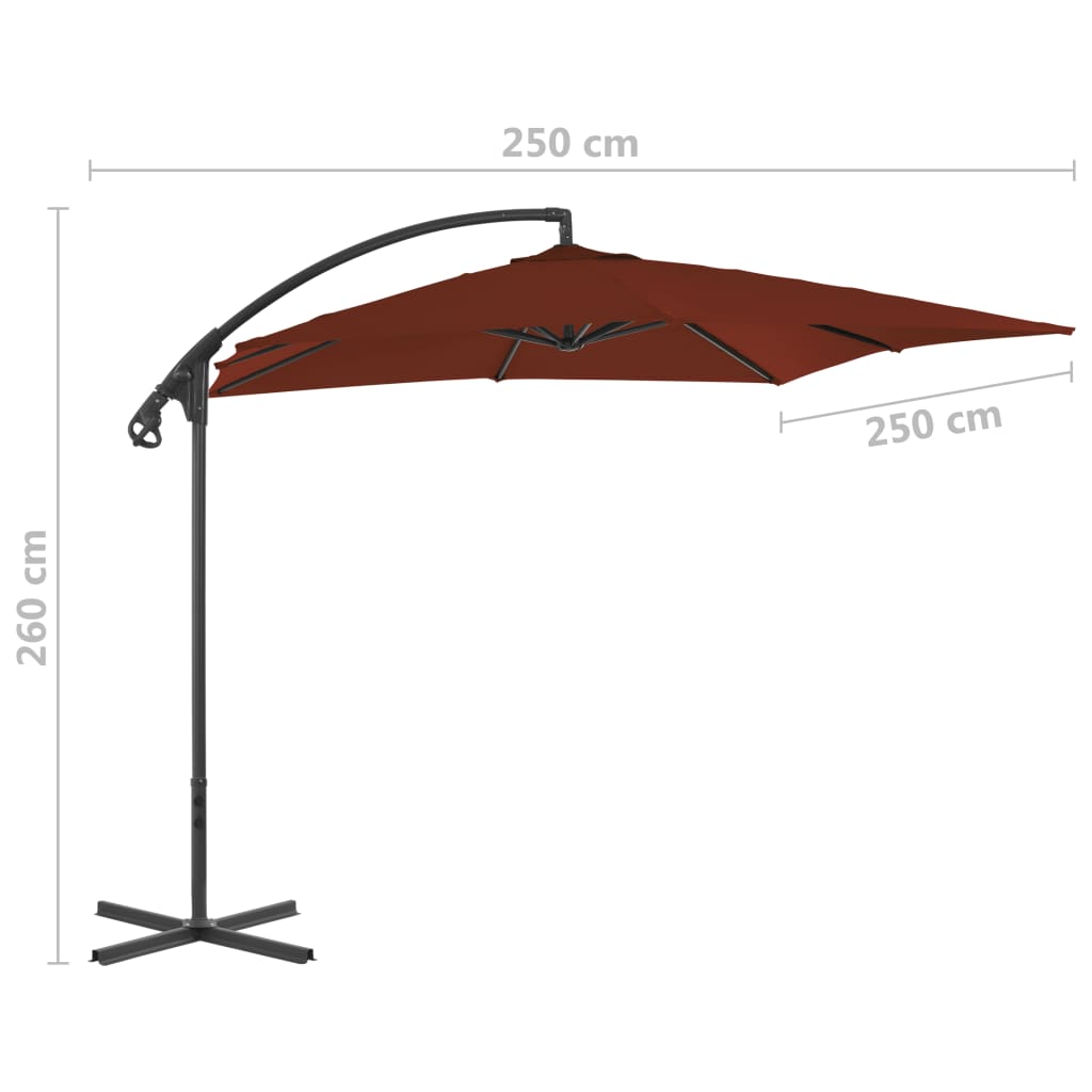 Zweefparasol met stalen paal 250x250 cm terracottakleurig is nu te koop bij PeponiXL, paradijselijk wonen!