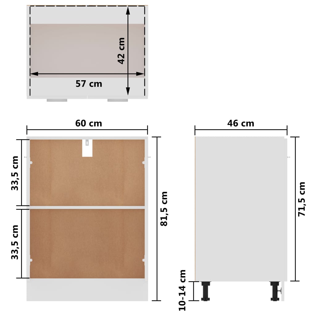 Onderkast Lyon 60x46x81,5 cm bewerkt hout wit is nu te koop bij PeponiXL, paradijselijk wonen!
