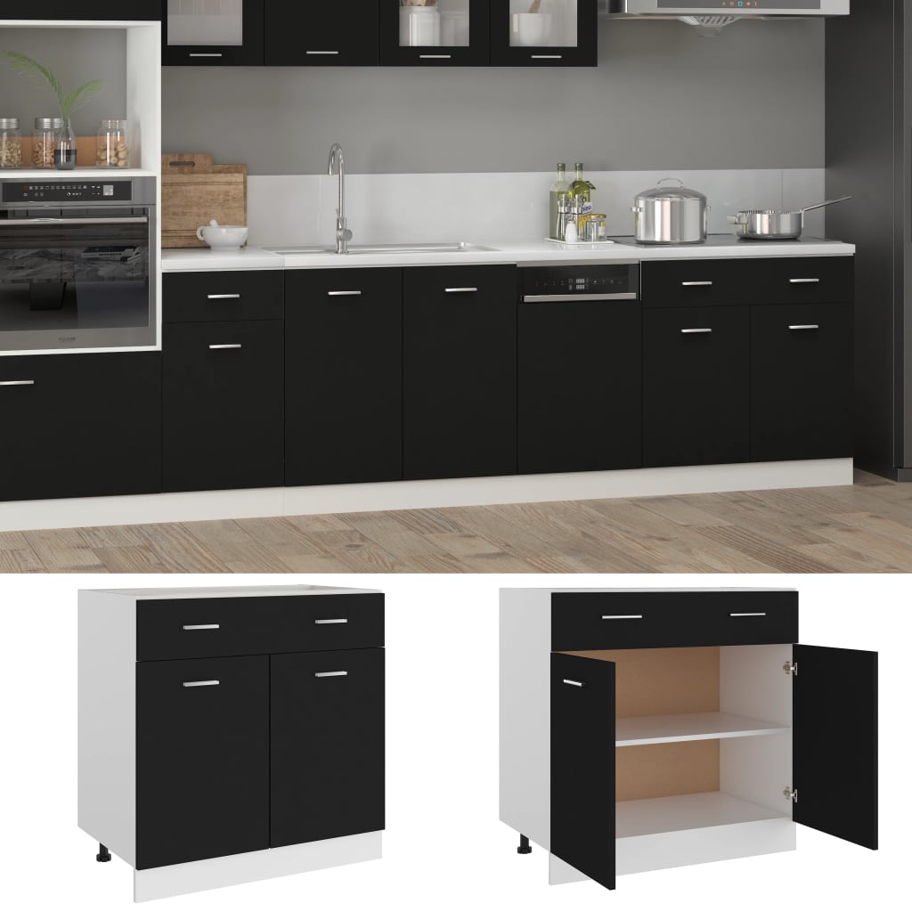 Onderkast met lade Lyon 80x46x81,5 cm bewerkt hout zwart is nu te koop bij PeponiXL, paradijselijk wonen!