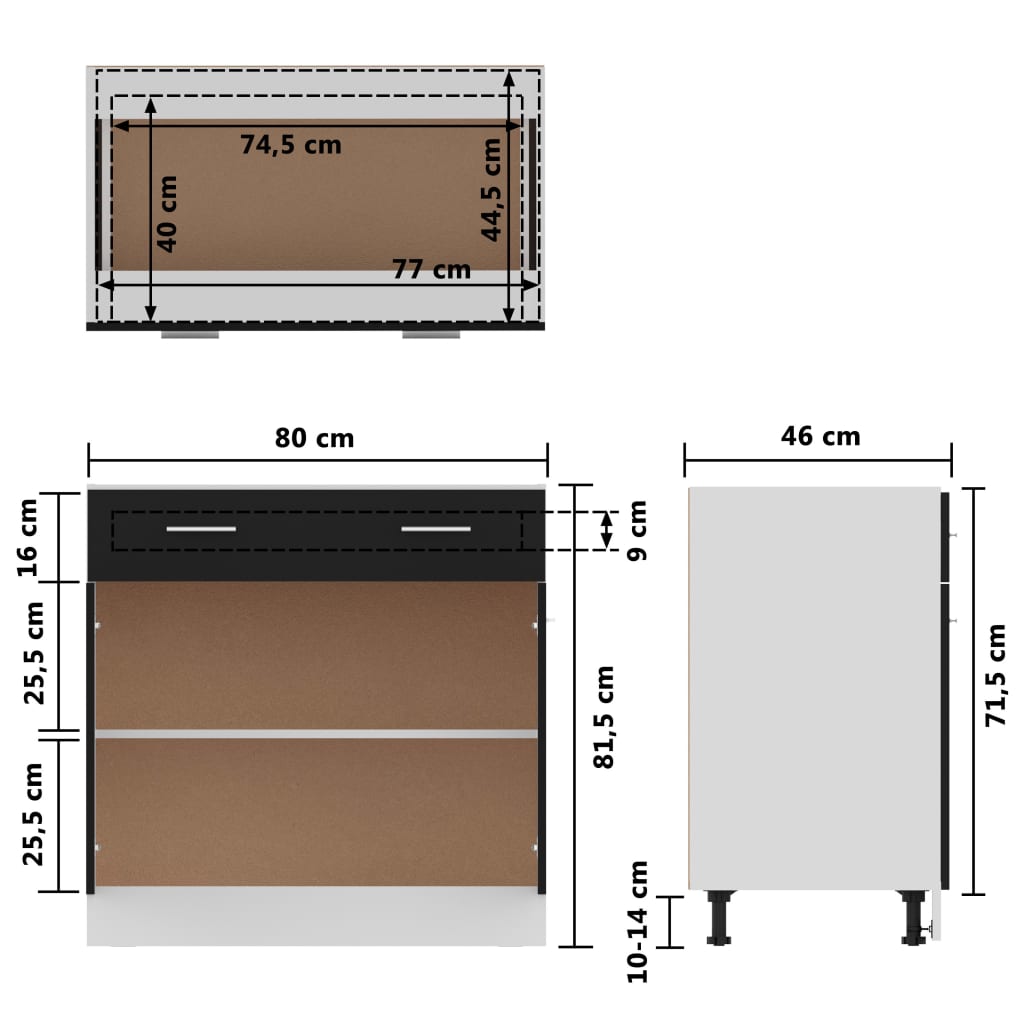 Onderkast met lade Lyon 80x46x81,5 cm bewerkt hout zwart is nu te koop bij PeponiXL, paradijselijk wonen!