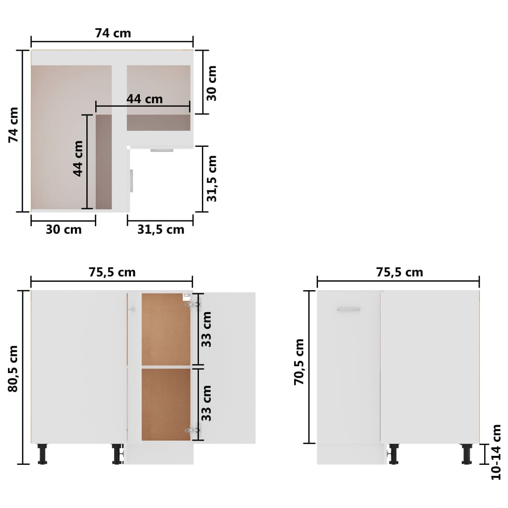 Hoekonderkast Lyon 75,5x75,5x81,5 cm bewerkt hout wit is nu te koop bij PeponiXL, paradijselijk wonen!