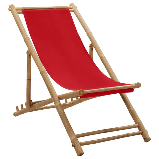 Ligstoel bamboe en canvas rood is nu te koop bij PeponiXL, paradijselijk wonen!