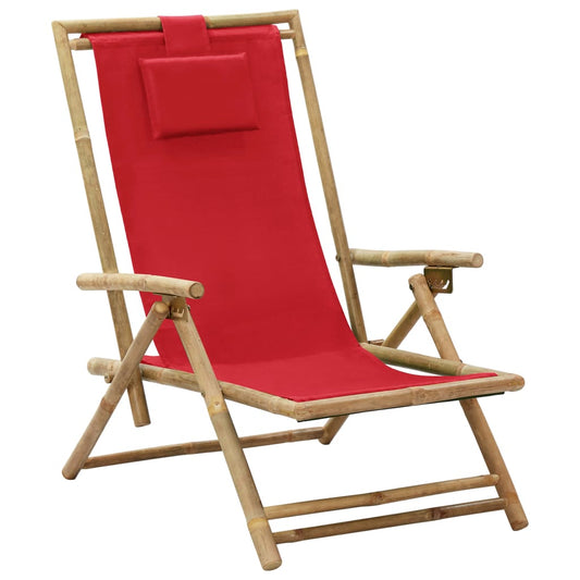 Relaxstoel verstelbaar bamboe en stof rood is nu te koop bij PeponiXL, paradijselijk wonen!