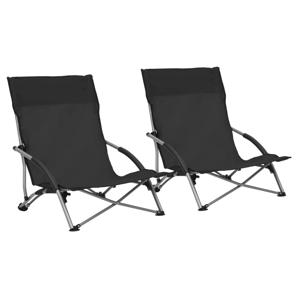Strandstoelen 2 st inklapbaar stof zwart is nu te koop bij PeponiXL, paradijselijk wonen!