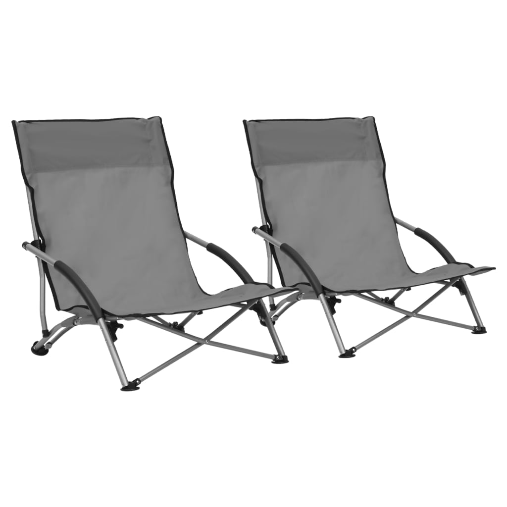 Strandstoelen 2 st inklapbaar stof grijs is nu te koop bij PeponiXL, paradijselijk wonen!