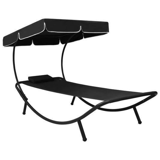 Loungebed met luifel en kussen zwart is nu te koop bij PeponiXL, paradijselijk wonen!