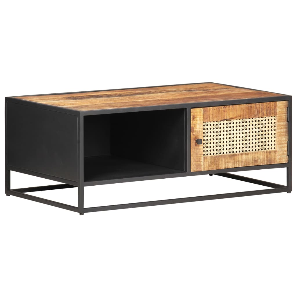Salontafel 90x50x35 cm ruw mangohout en natuurlijk riet is nu te koop bij PeponiXL, paradijselijk wonen!
