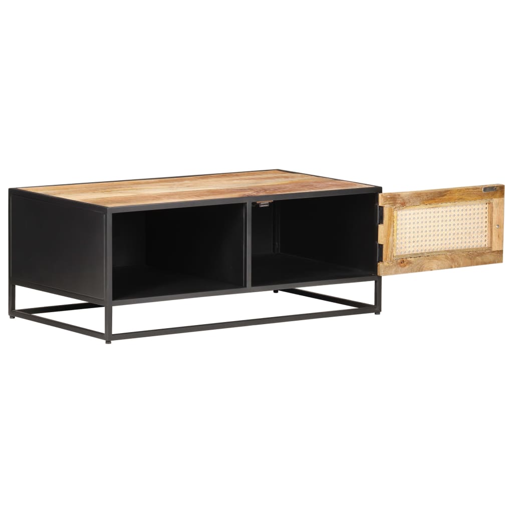 Salontafel 90x50x35 cm ruw mangohout en natuurlijk riet is nu te koop bij PeponiXL, paradijselijk wonen!