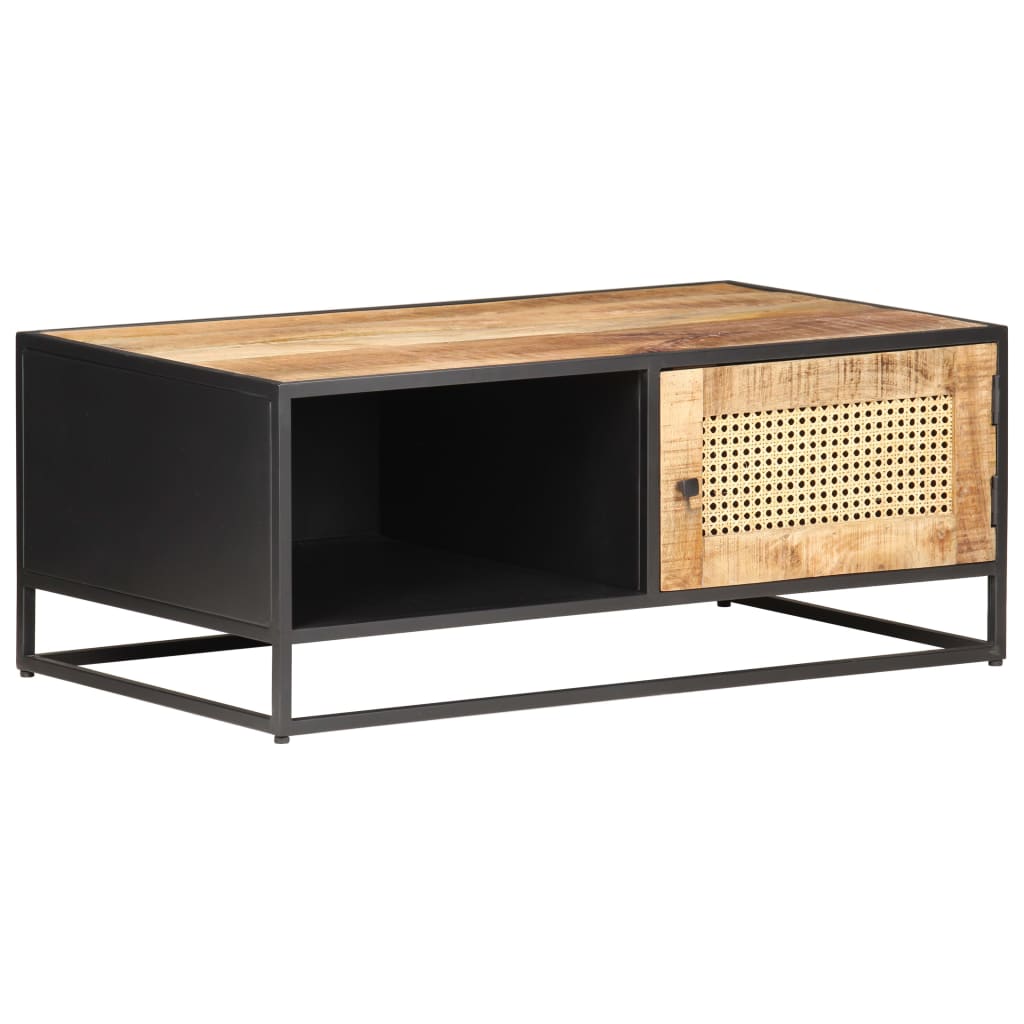 Salontafel 90x50x35 cm ruw mangohout en natuurlijk riet is nu te koop bij PeponiXL, paradijselijk wonen!
