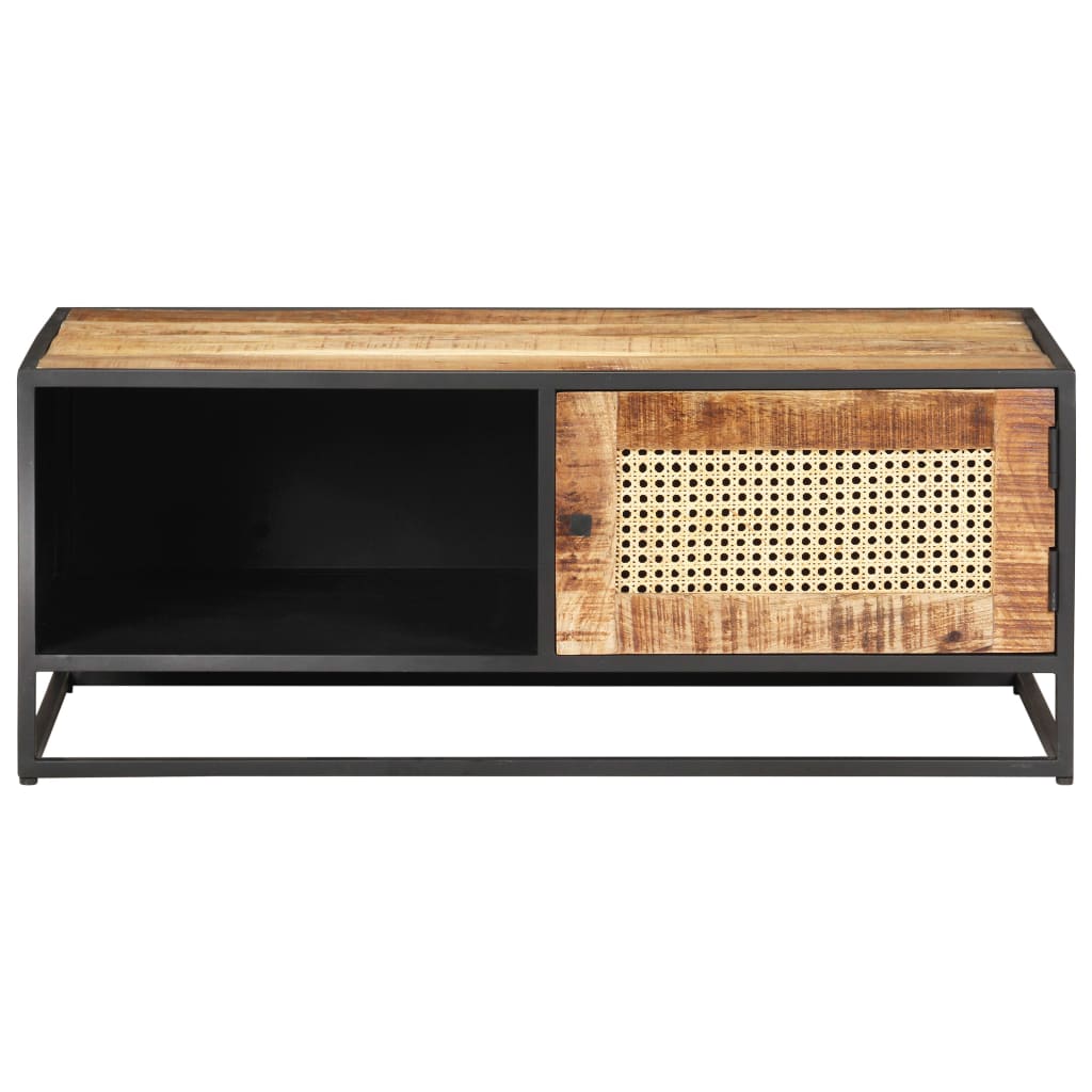 Salontafel 90x50x35 cm ruw mangohout en natuurlijk riet is nu te koop bij PeponiXL, paradijselijk wonen!