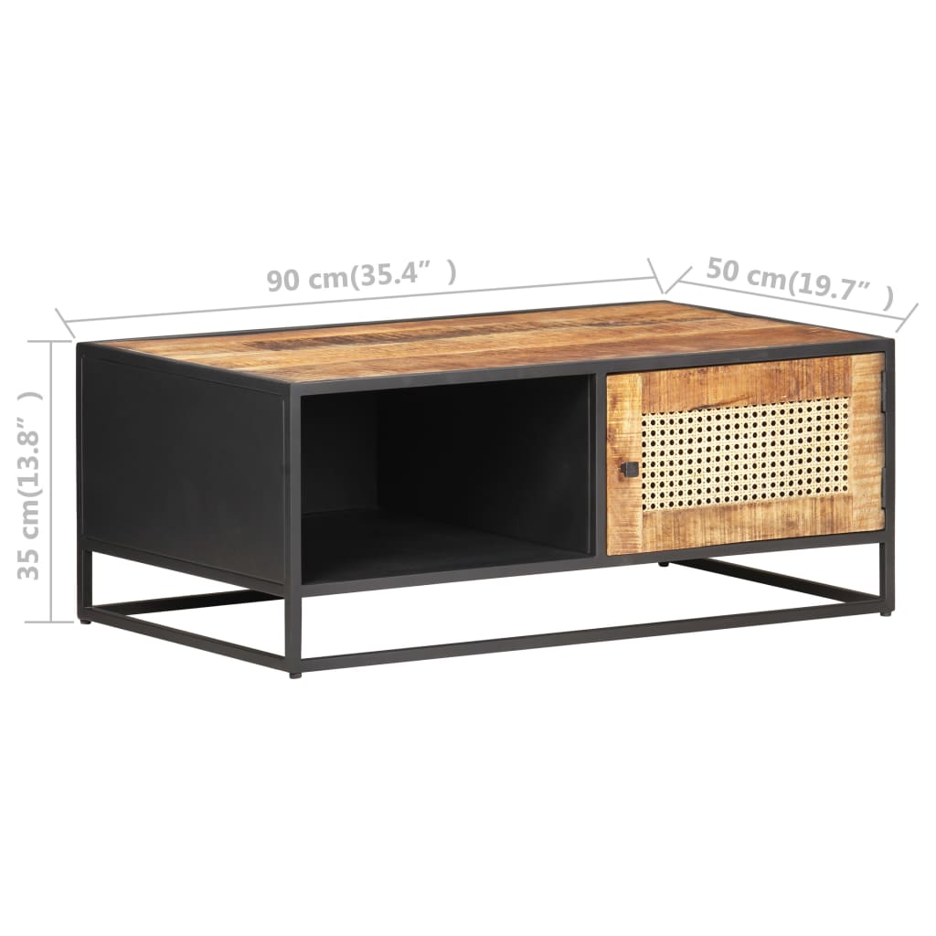Salontafel 90x50x35 cm ruw mangohout en natuurlijk riet is nu te koop bij PeponiXL, paradijselijk wonen!