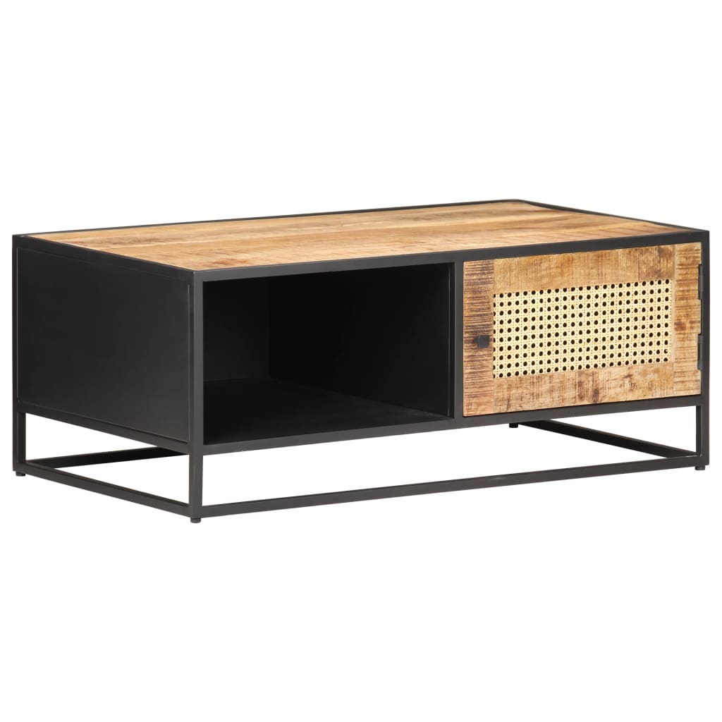 Salontafel 90x50x35 cm ruw mangohout en natuurlijk riet is nu te koop bij PeponiXL, paradijselijk wonen!