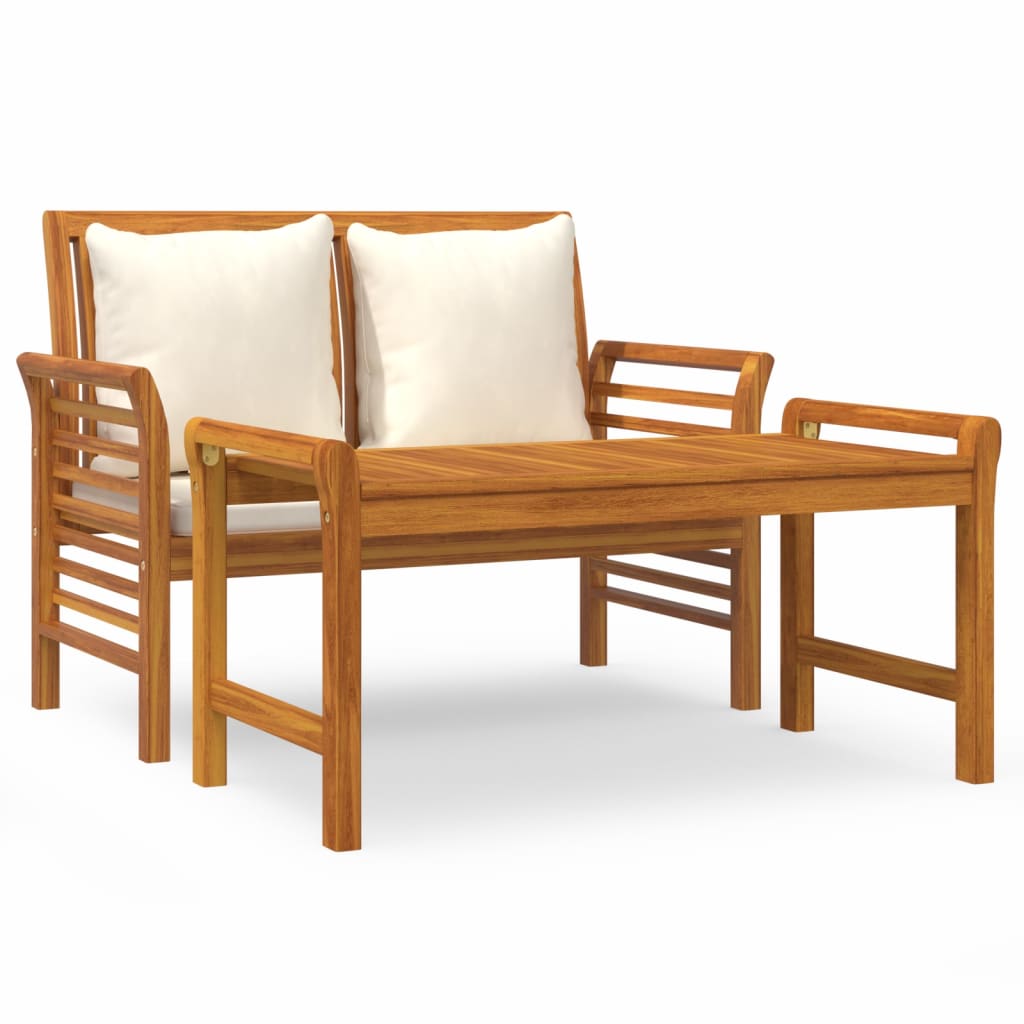 2-delige Loungeset met crèmewitte kussens massief hout is nu te koop bij PeponiXL, paradijselijk wonen!