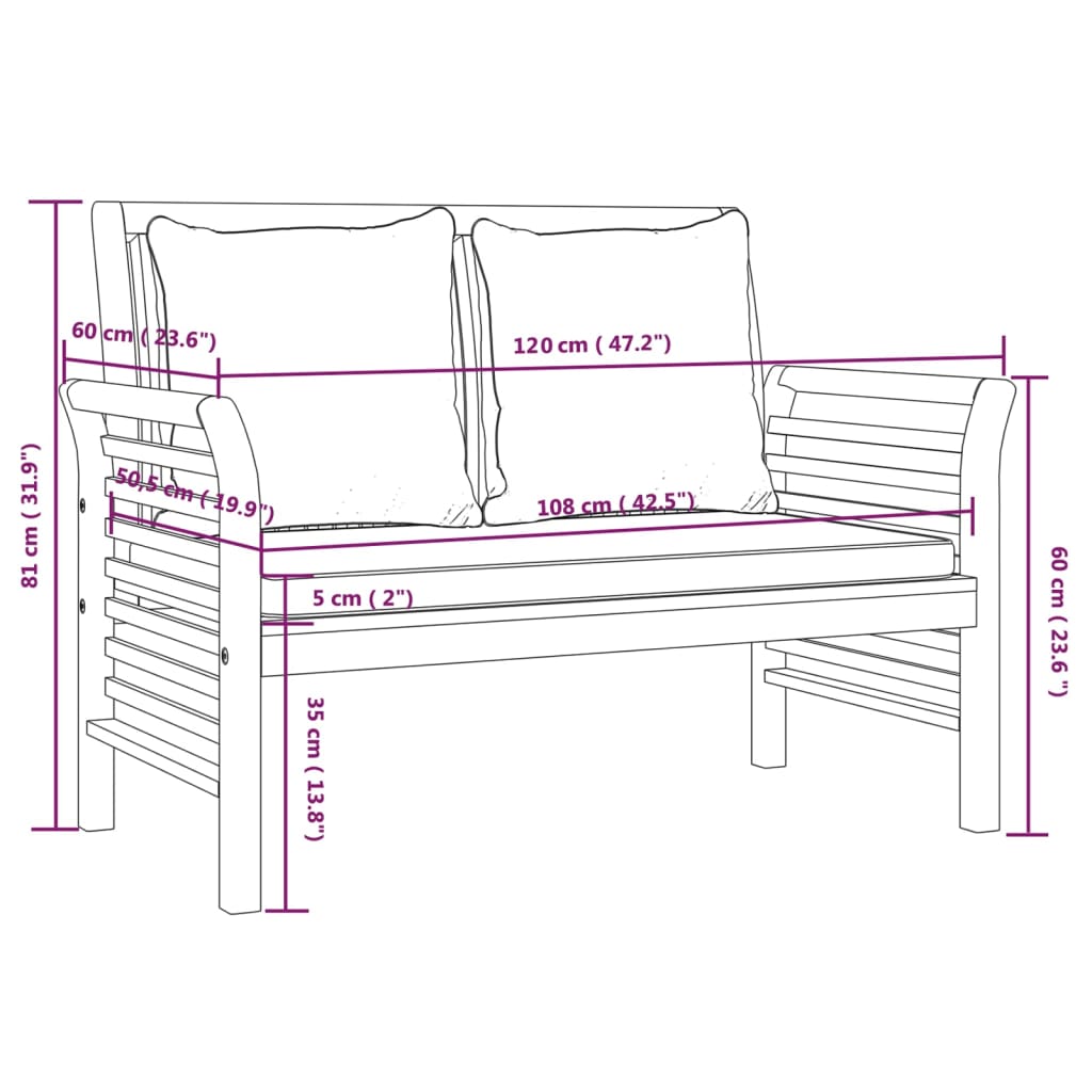 2-delige Loungeset met crèmewitte kussens massief hout is nu te koop bij PeponiXL, paradijselijk wonen!