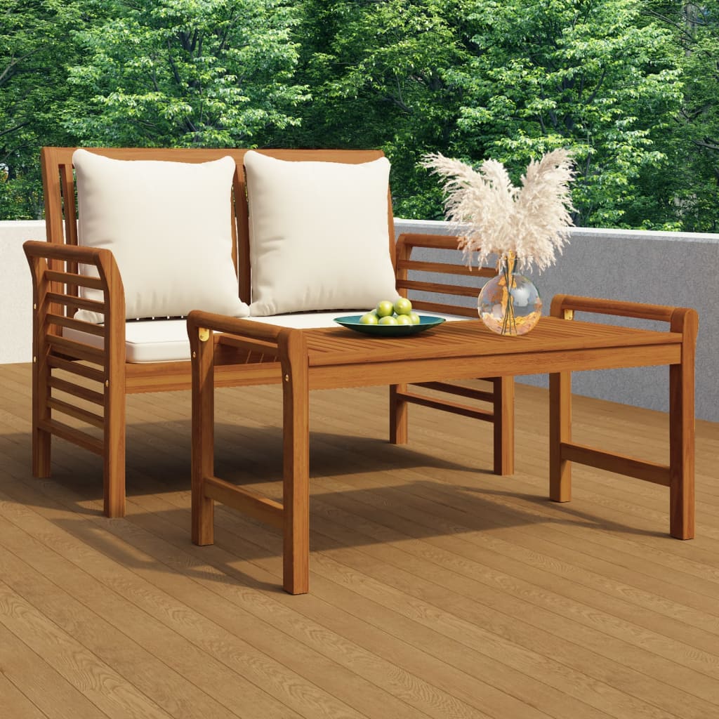 2-delige Loungeset met crèmewitte kussens massief hout is nu te koop bij PeponiXL, paradijselijk wonen!
