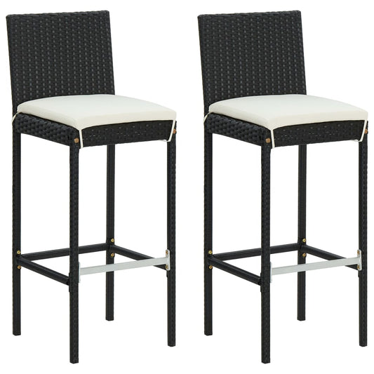 Tuinbarkrukken met kussens 2 st poly rattan zwart is nu te koop bij PeponiXL, paradijselijk wonen!