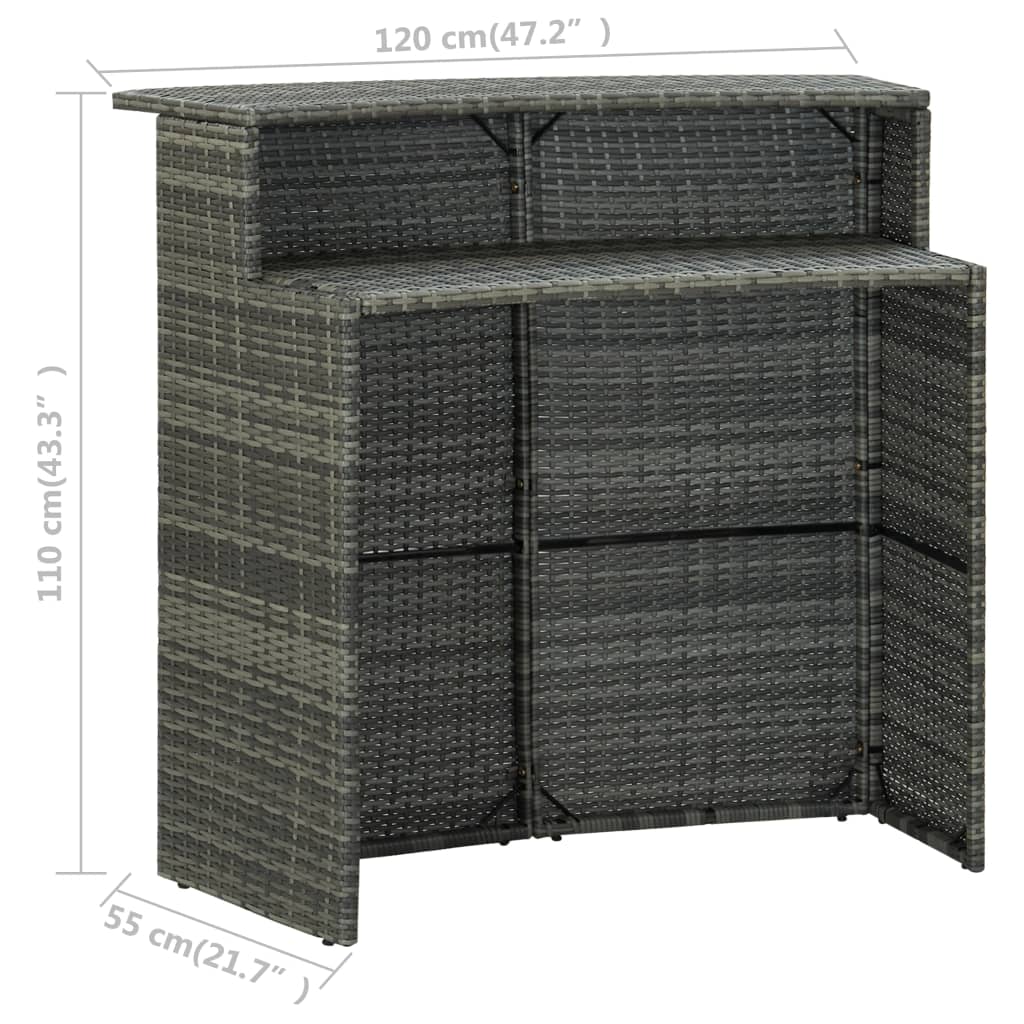 Tuinbartafel 120x55x110 cm poly rattan grijs is nu te koop bij PeponiXL, paradijselijk wonen!