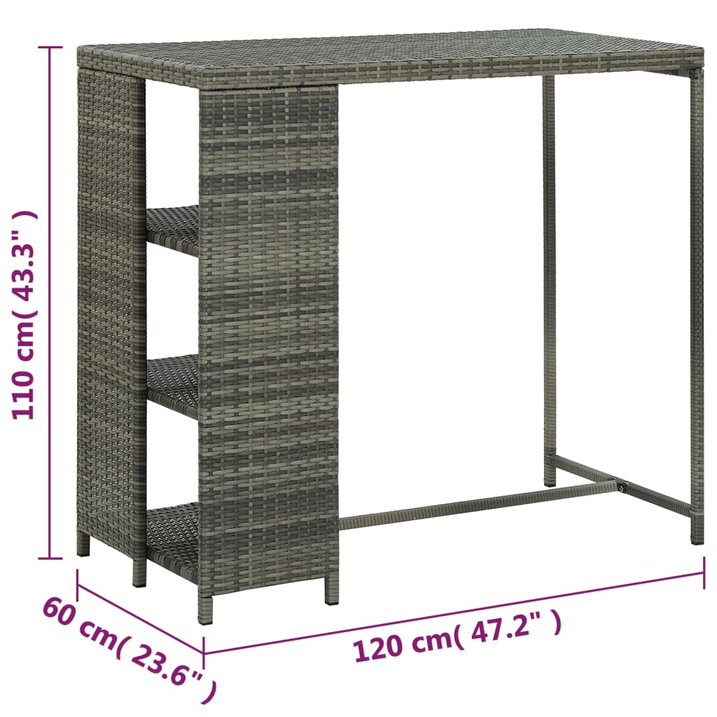 Bartafel met opbergrek 120x60x110 cm poly rattan grijs is nu te koop bij PeponiXL, paradijselijk wonen!