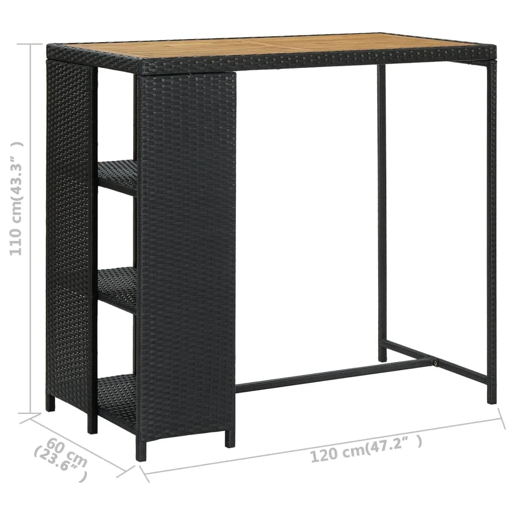 Bartafel met opbergrek 120x60x110 cm poly rattan zwart is nu te koop bij PeponiXL, paradijselijk wonen!