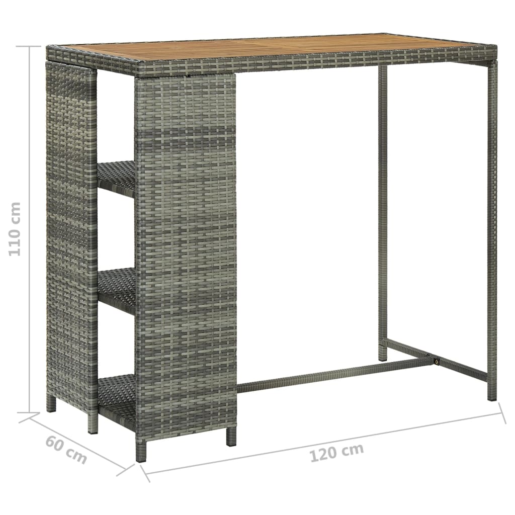 Bartafel met opbergrek 120x60x110 cm poly rattan grijs is nu te koop bij PeponiXL, paradijselijk wonen!