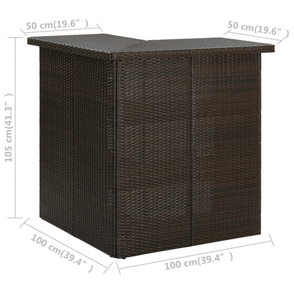 Hoekbartafel 100x50x105 cm poly rattan bruin is nu te koop bij PeponiXL, paradijselijk wonen!