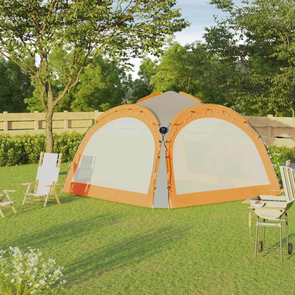 Partytent met LED en 4 zijwanden 3,6x3,6x2,3 m grijs en oranje is nu te koop bij PeponiXL, paradijselijk wonen!