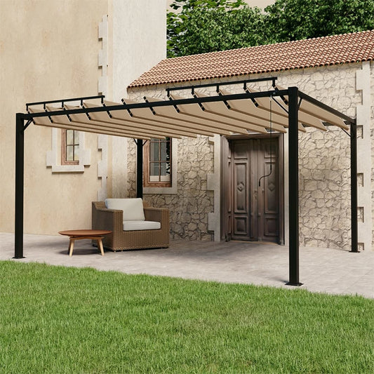 Prieel met lamellendak 3x4 m stof en aluminium taupe is nu te koop bij PeponiXL, paradijselijk wonen!
